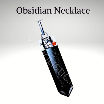 Black Obsidian Crystal Crystal Heloxahon Point Pendant  Necklace 