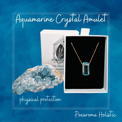 Aquamarine Crystal 925 Silver Amulet Pendant Necklace.