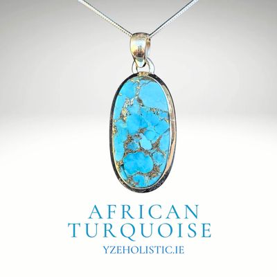 African Turquoise Pendant Necklace 925 Sterling Silver.