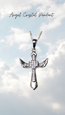 Angel Cross Crystal 925 Sterling Silver Pendant 