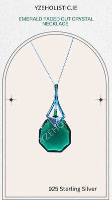 Emerald Faced Cut Crystal Pendant Necklace 925 Sterling Silver 