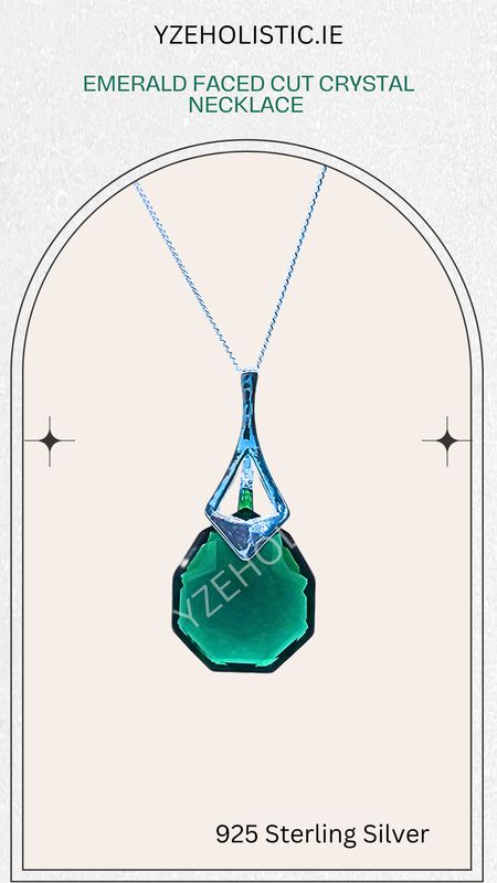 Emerald Faced Cut Crystal Pendant Necklace 925 Sterling Silver 