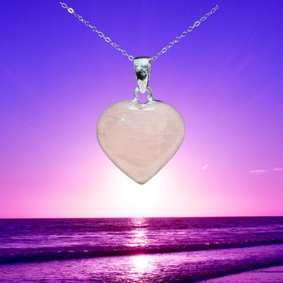 ROSE QUARTZ CRYSTAL HEART PENDANT NECKLACE 925 STERLING SILVER UNCONDITIONAL LOVE