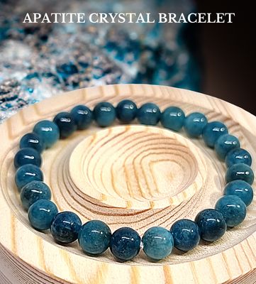 Apatite Crystal Bracelet - Round Bead Natural Stone Teal Genuine ±8mm