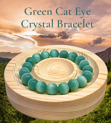 Cat Eye Crystal Bracelet Green Bead Elastic +- 10mm 