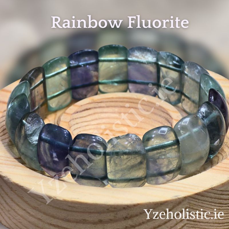 Rainbow Fluorite Crystal Bracelet Rectangular Shape Bead ± 20mm
