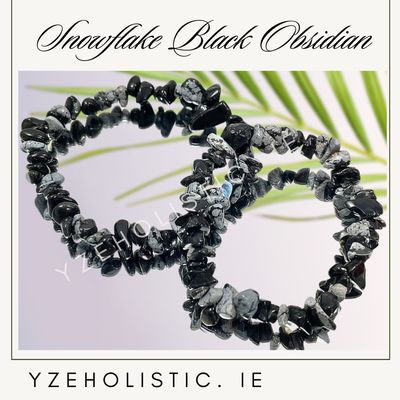 Snowflake Obsidian crystal chip bracelet elastic 