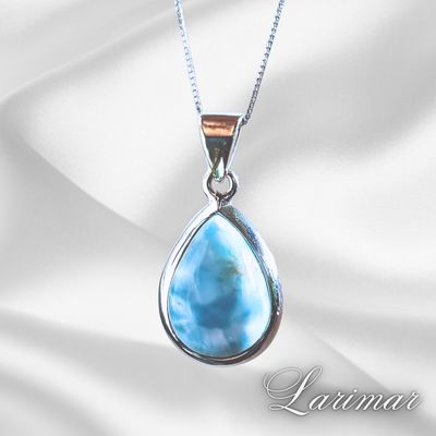 Larimar Crystal Amulet Natural Stone Pendant Necklace 