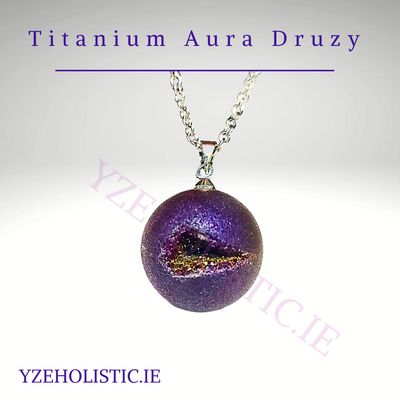 16" Necklace Titanium Aura Druzy Sphere (Purple, Blue)