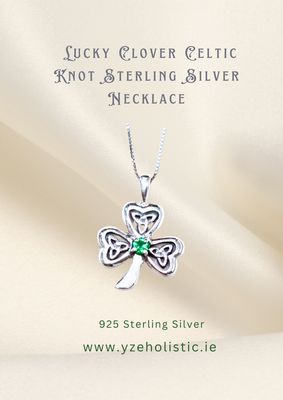 Lucky Clover Sterling Silver Celtic Knot Emerald Pendant Necklace 