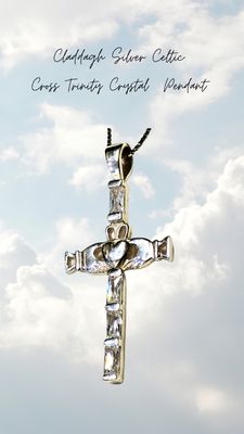 Claddagh Silver Celtic Cross Trinity Crystal Pendant 