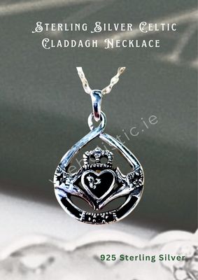 Sterling Silver Claddagh Celtic Heart Pendant Necklace 
