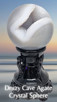 Druzy Cave Grey Agate Crystal Sphere 
