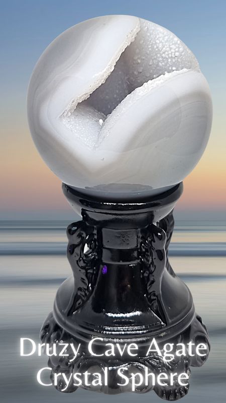 Druzy Cave Grey Agate Crystal Sphere 