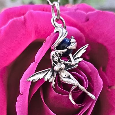 Fairy and Sphere 925 Sterling Silver Necklace Pendant Handmade 