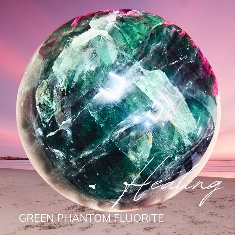 Fluorite Sphere Natural Crystal Phantom Quartz Green - Purple 70mm