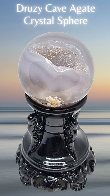 Sakura Grey Agate Crystal Druzy Cave Sphere 