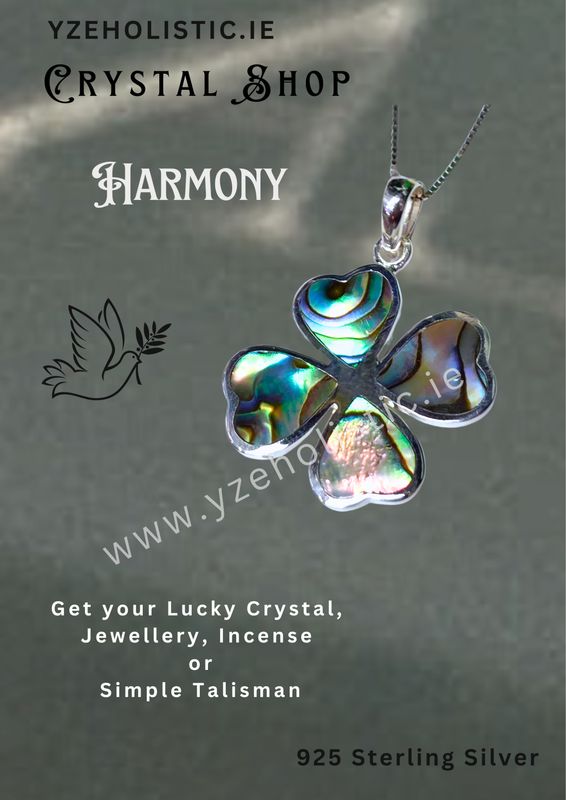 Abalone Shell Lucky Clover 925 Sterling Silver Celtic Crystal Pendant Necklace