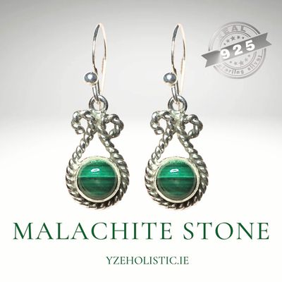 Malachite Gemstone Earrings 925 Sterling Silver Natural Stone