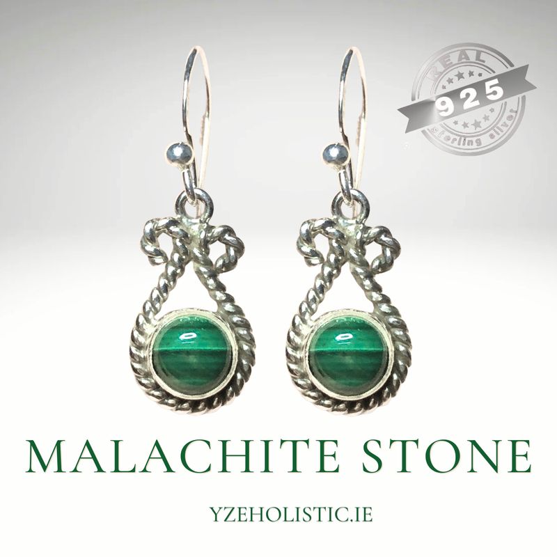 Malachite Gemstone Earrings 925 Sterling Silver Natural Stone 