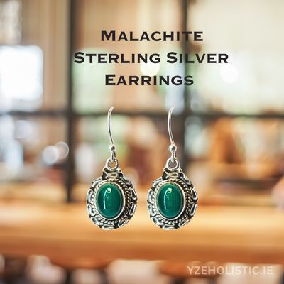 Malachite Earrings Oval Vintage Genuine Stone Crystal Collection 
