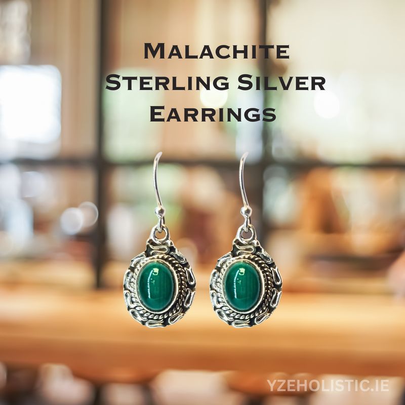 Malachite Earrings Oval Vintage Genuine Stone Crystal Collection 