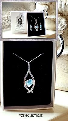 Aquamarine Crystal 925 Silver Amulet Pendant Necklace
