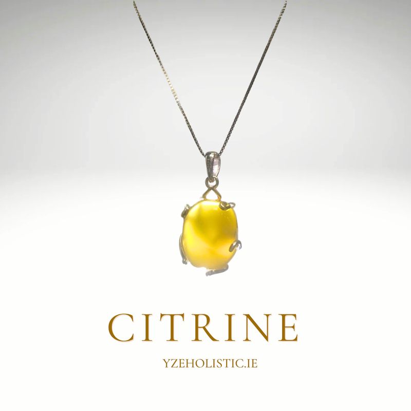 Citrine Crystal Natural Stone 925 Sterling Silver Pendant Necklace