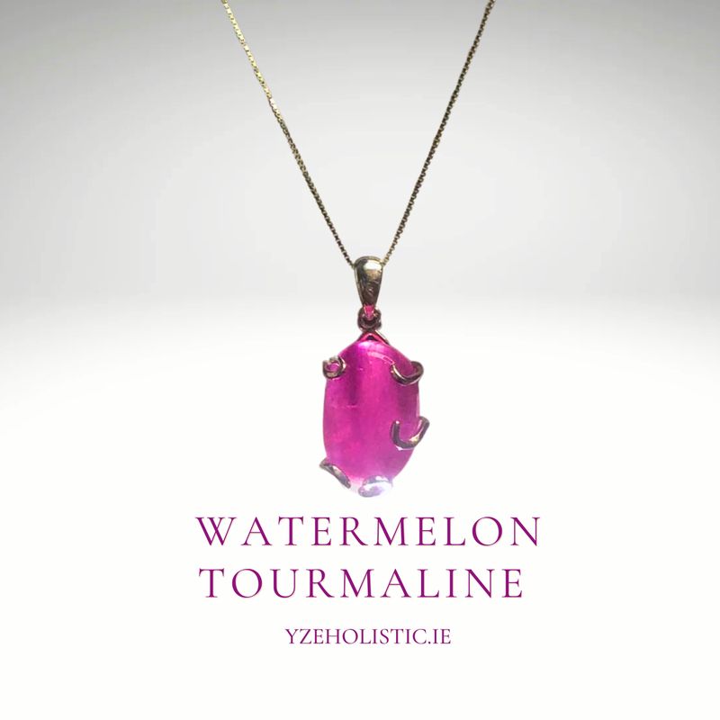 Pink Watermelon Tourmaline Crystal Quartz 925 Sterling Silver Pendant Necklace