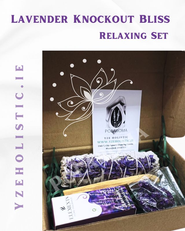 SMUDGING GIFT SET "LAVENDER KNOCKOUT BLISS" - SELF CALMING CLEANSING HOLISTIC INCENSE JEWELLERY CRYSTAL ESSENTIAL OIL KIT