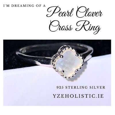 Cross Lucky Clover Leaf Mother of Pearl Ring 925 Sterling Silver Jewellery