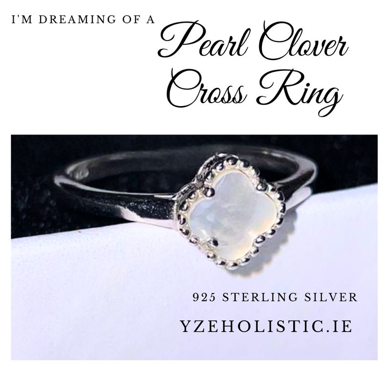 Cross Lucky Clover Leaf Mother of Pearl Ring 925 Sterling Silver Jewellery