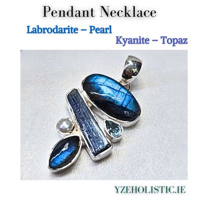 Labradorite Kyanite Topaz Pearl Crystal Pendant 925 sterling silver