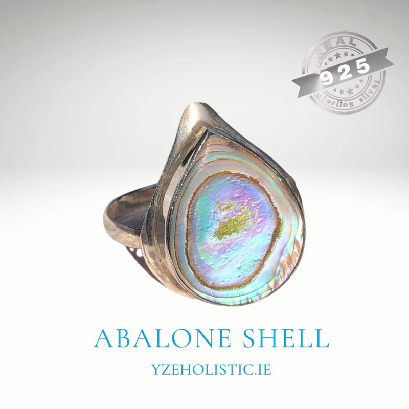 Abalone Shell 925 Sterling Silver Ring Natural Stone White Rainbow Pearl Jewellery 