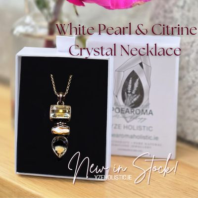 Keshi Rainbow Pearl &amp; Natural Citrine Crystal 925 Sterling Silver Pendant Necklace