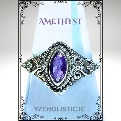 Amethyst Crystal Marquise Ring 925 Sterling Silver