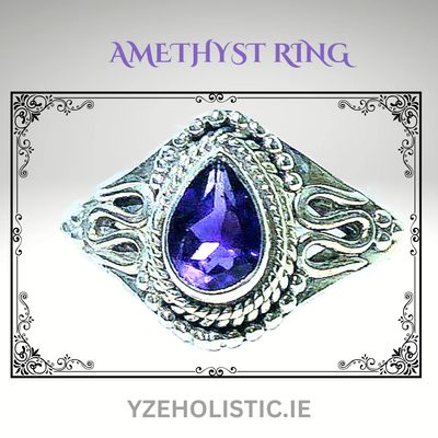 Amethyst Crystal Tear Drop 925 Silver Ring