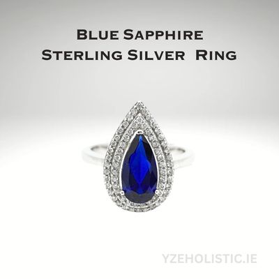 Blue Sapphire Crystal 925 Sterling Silver Drop Shape Ring