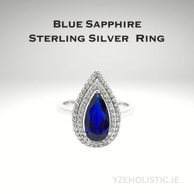 Blue Sapphire Crystal 925 Sterling Silver Drop Shape Ring