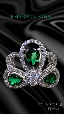EMERALD CRYSTAL RING 925 STERLING SILVER