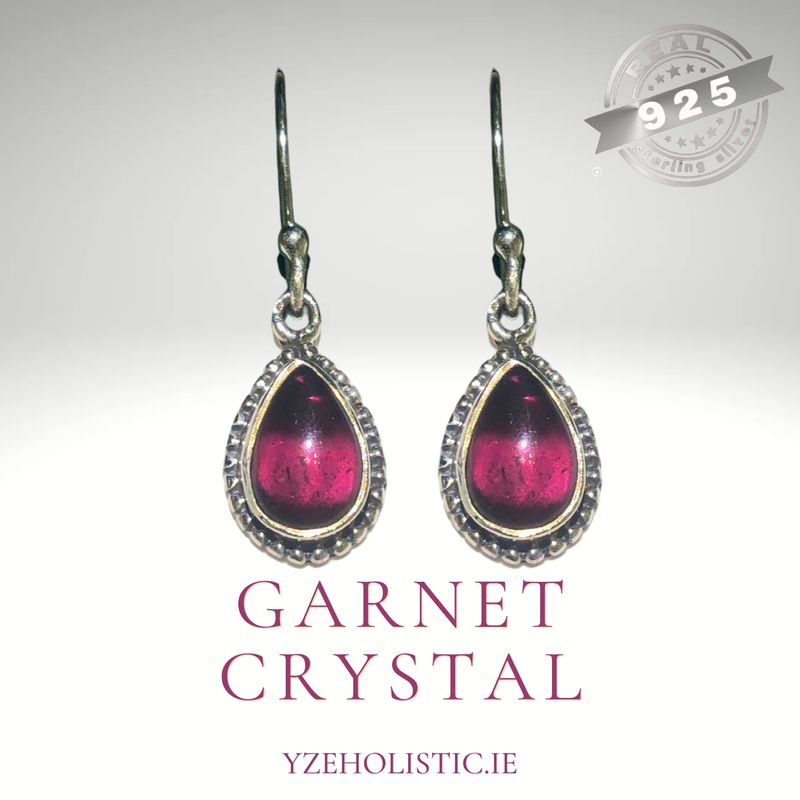 Garnet Crystal Earrings 925 Sterling Silver