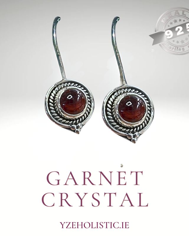 Garnet Gemstone Crystal Earrings 925 Sterling Silver Vintage 