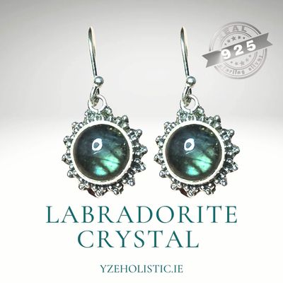 Labradorite Crystal 925 Sterling Silver Earrings Round 