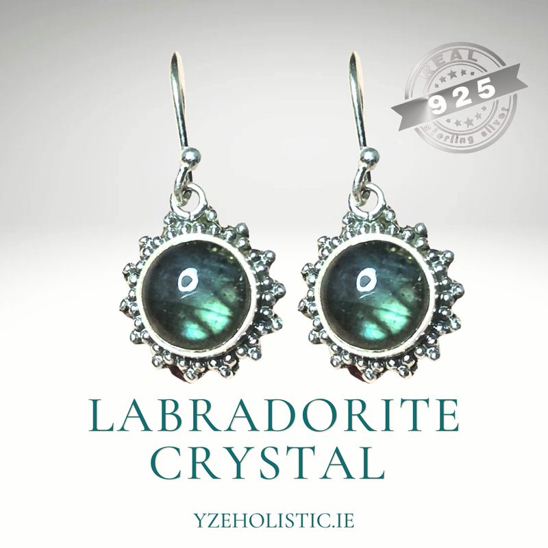 Labradorite Crystal 925 Sterling Silver Earrings Round 