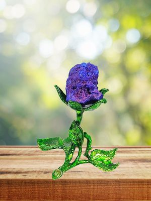 "FLOWER OF DESIRE" GEODE AURA DRUZY CRYSTAL QUARTZ STATUE -  ROSE LEAF STAND| FIGURINE | ORNAMENT | HOME | OFFICE | GIFT