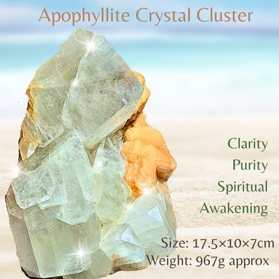 Apophyllite with Green Fluorite Infusion Cluster Crystal Geode 