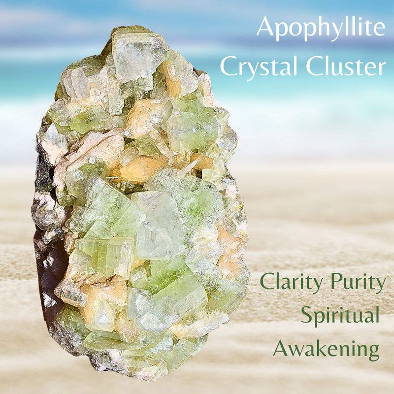 Green Apophyllite Cluster Crystal Geode with Green Chlorapatite and Pink Tourmaline infusions 