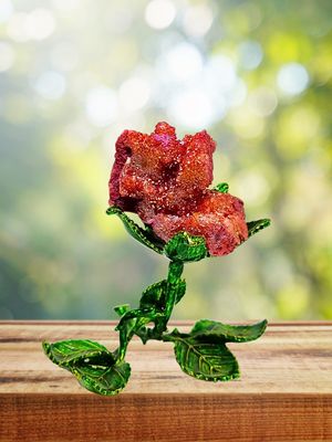 "DRAGON FLOWER " GEODE AURA CRYSTAL QUARTZ STATUE PURPLE- GREEN ROSE LEAF STAND | FIGURINE | HOME | OFFICE | GIFT