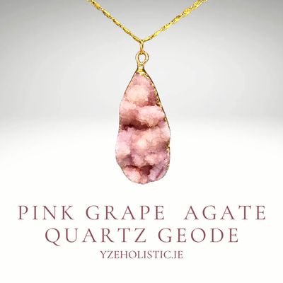 Grape Agate Pink Hue Quartz Crystal Geode Pendant Necklace