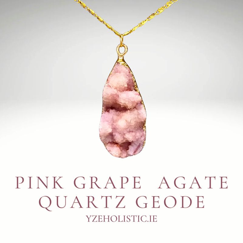 Grape Agate Pink Hue Quartz Crystal Geode Pendant Necklace